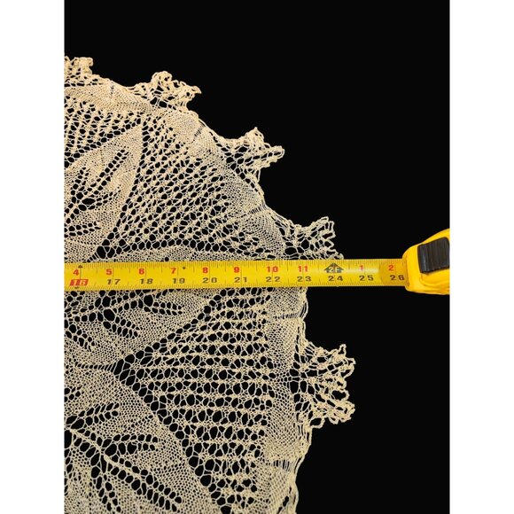 Antique Large yellow doily 24" Knitted Lace Table Cloth Textiles delicate - Picture 10 of 10